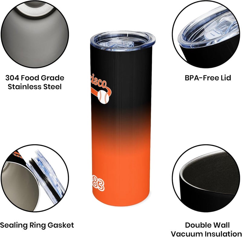 Suswoos San Francisco EST 1883 Tumblers 20oz Straight Skinny Car Cups Sports Travel Coffee Mug,Stainless Steel,Insulated,Classic Collection Gifts for Men Women Fans. - Image 2